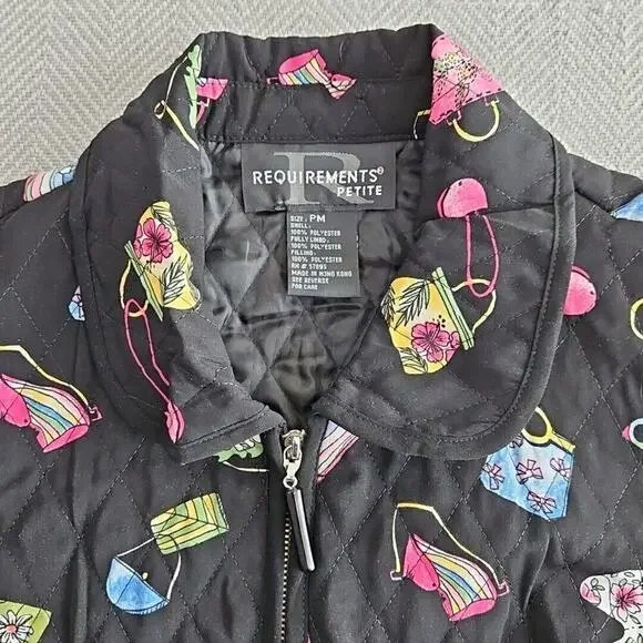 Requirements Women's Jacket Petite PM Black Quilted Purses Zipper Pockets - Picture 8 of 13